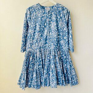 MLM The label relaxed tiered mini dress, blue floral cotton, Size M